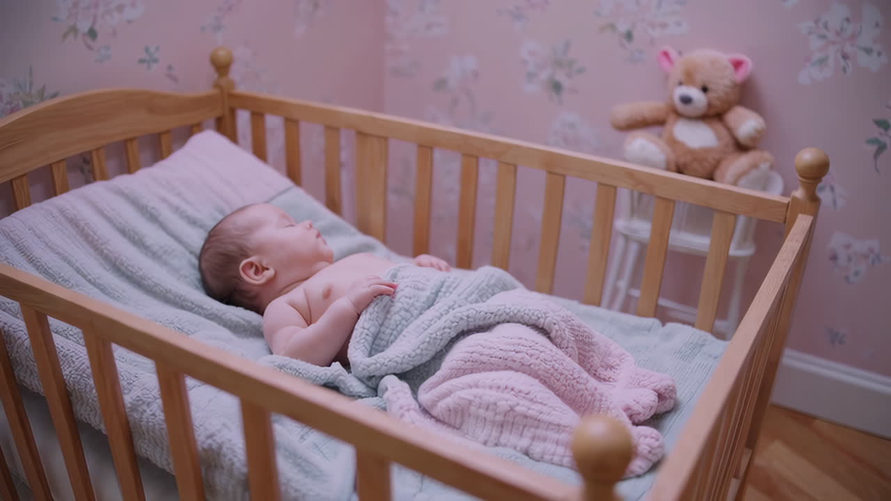 Bambino che dorme in una culla