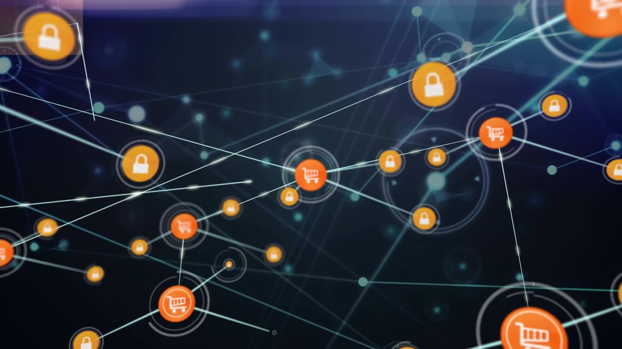 Animazione di una rete di connessioni ed elaborazione dati.
