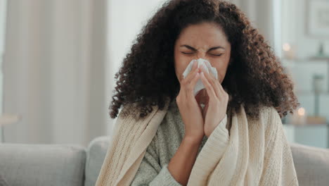 Sick,-home-and-woman-in-a-home-living-room