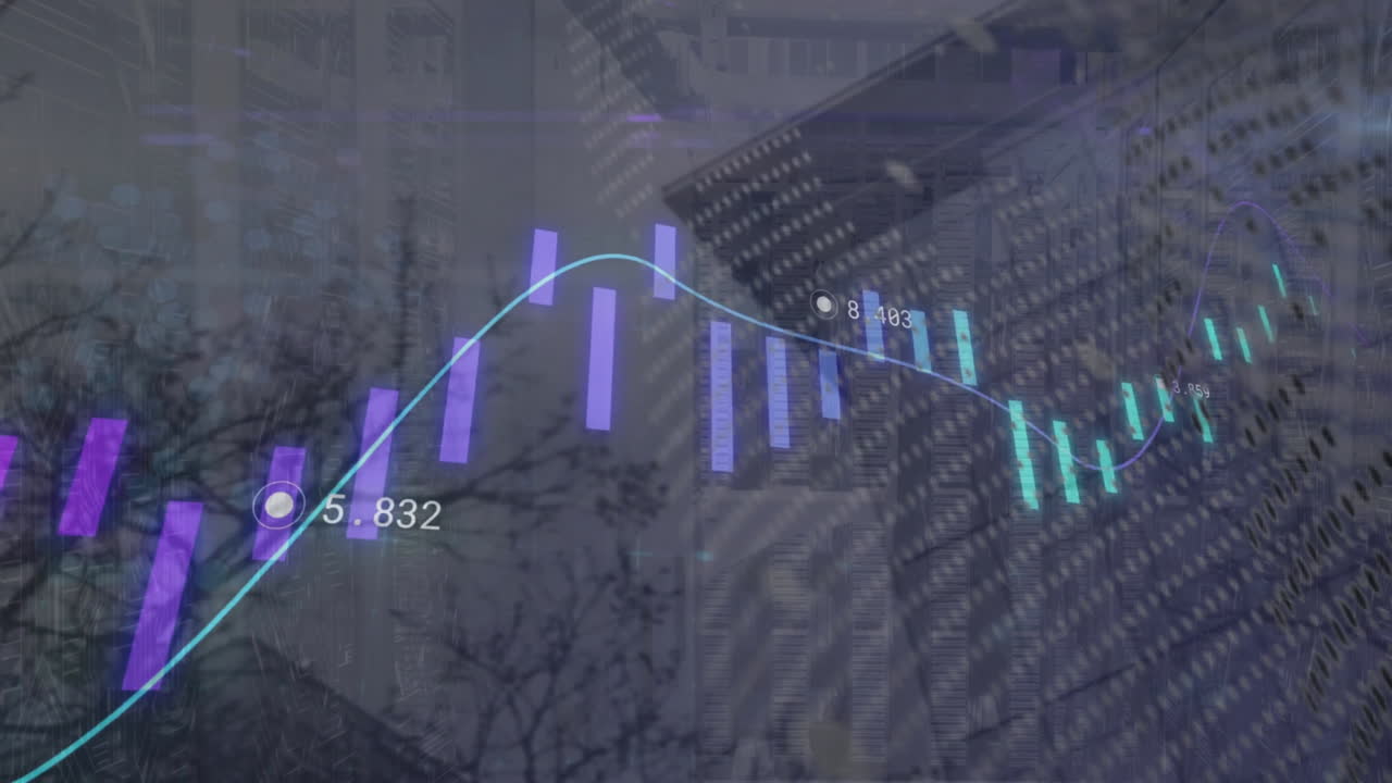 animación del procesamiento de datos digitales sobre el edificio