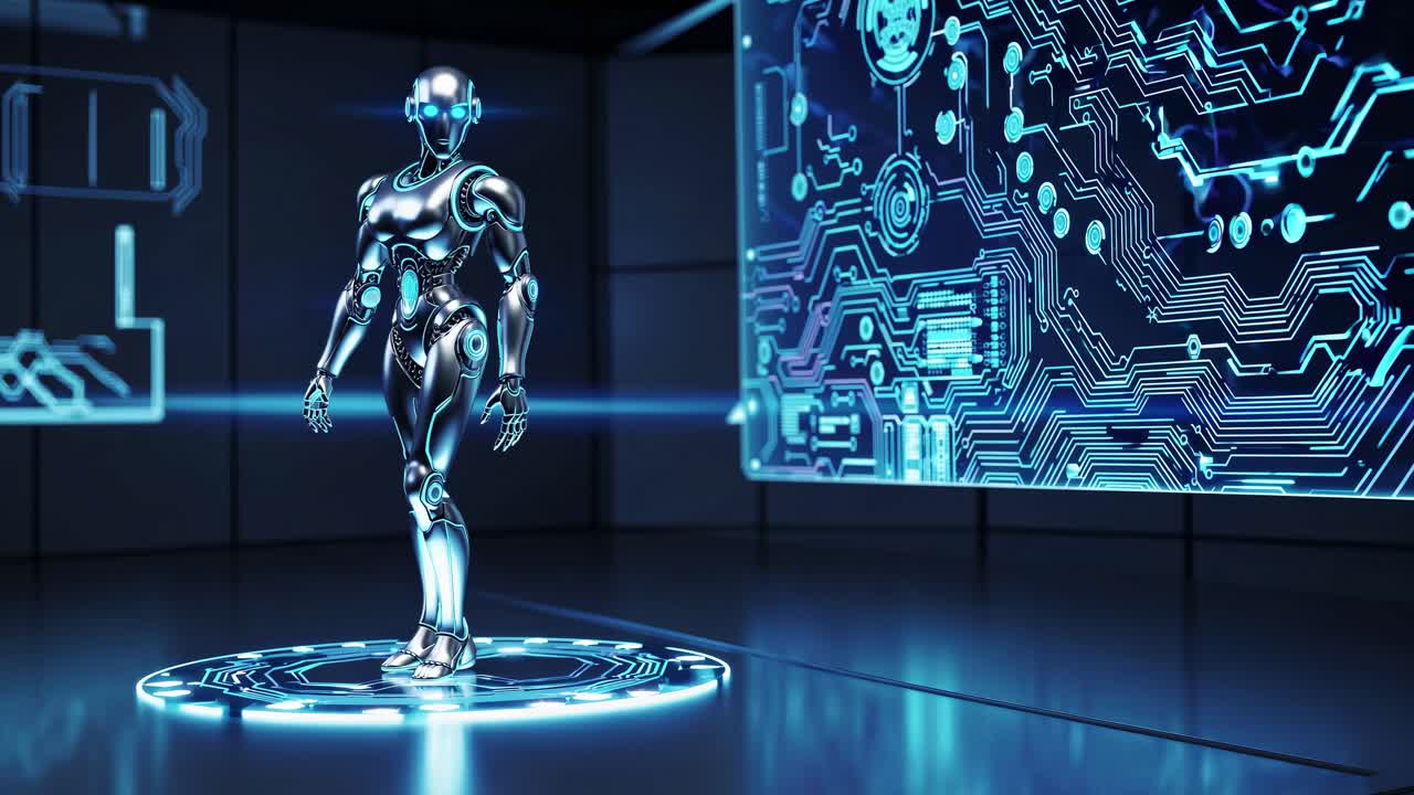 Robot in a Futuristic Technology Environment
