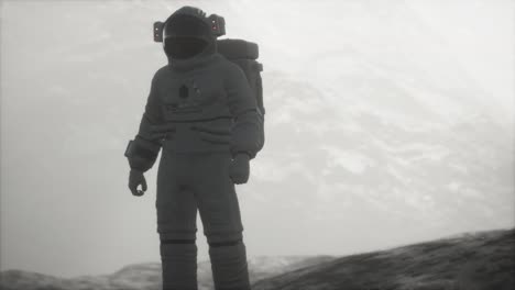 astronaut on another planet with dust and fog