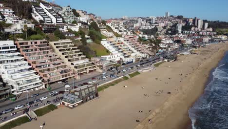 Aerial-view-of-Renaca-Beach,-Viña-del-Mar,-coast-Chile