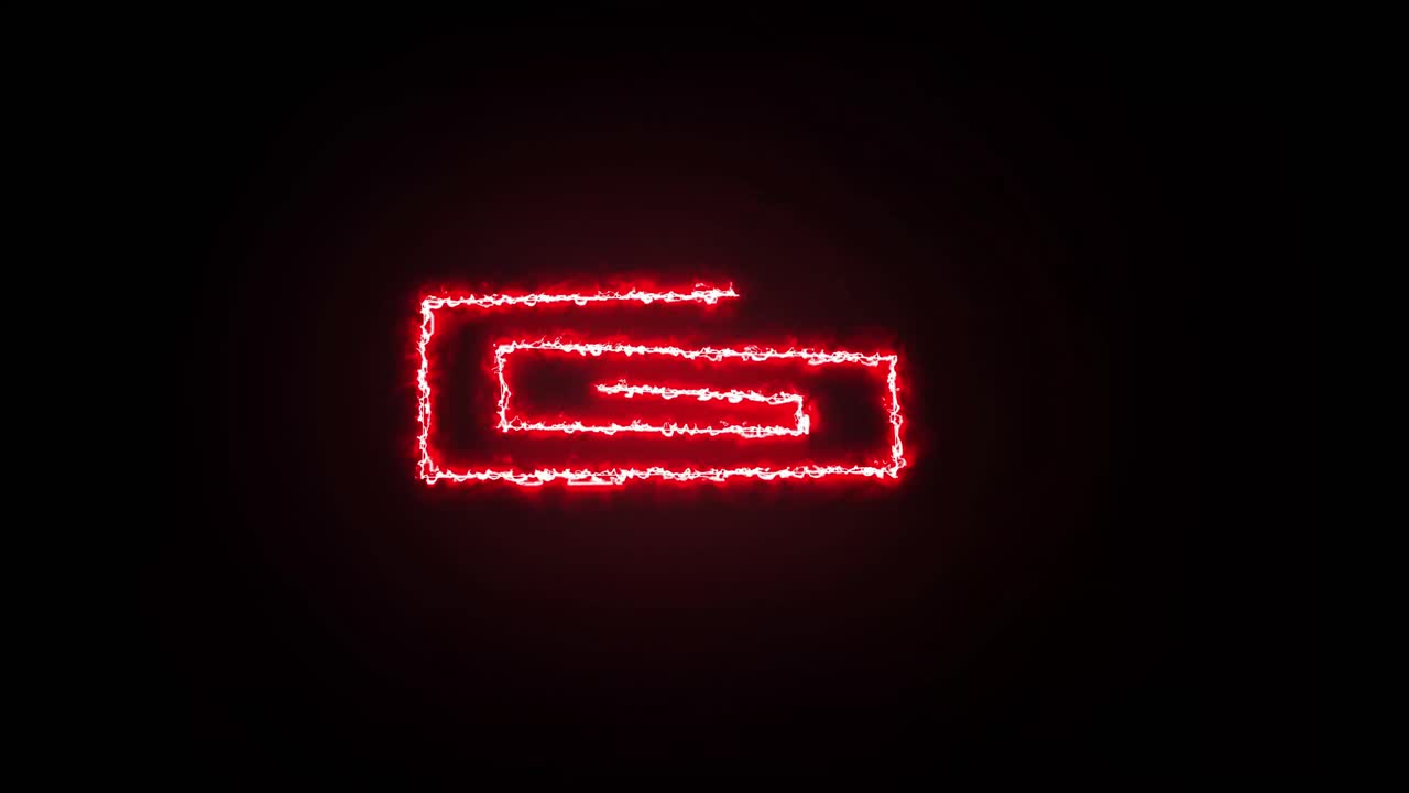 A glowing red neon line animates to form a spiral maze or labyrinth on a black background. For technology, gaming, or abstract concepts