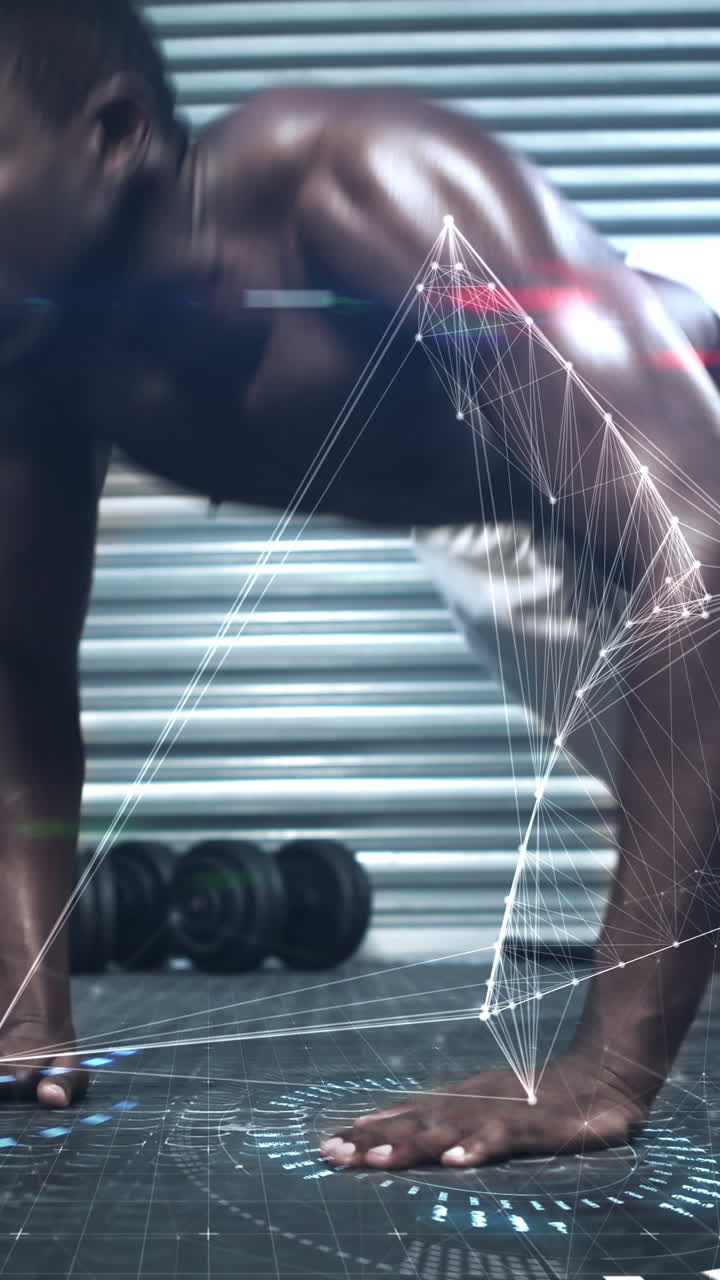 근육이 많은 남자가 푸시업을 하고 있습니다.