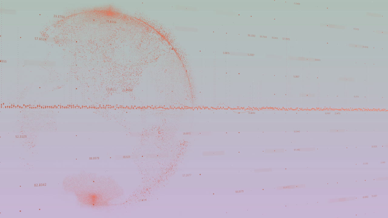 Animation of data processing and globe against grey background