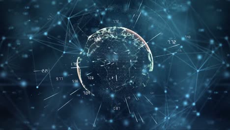 animation of globe over network of connections and data processing