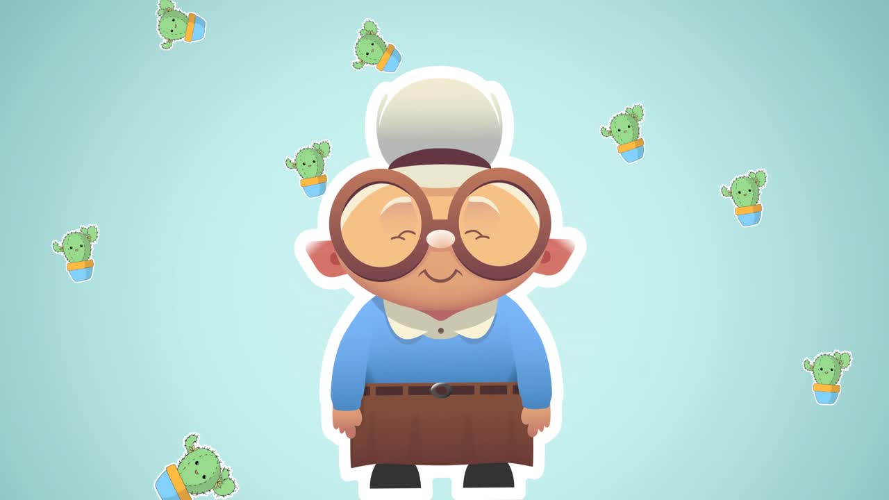 composición de la abuela sonriendo sobre un fondo verde