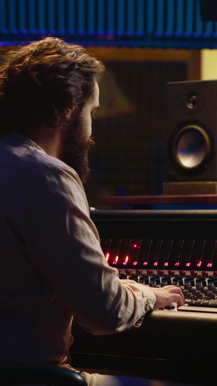 Man Operating Sound Mixing Console in a Recording Studio