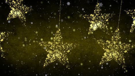 Animation-of-lights-floating-over-golden-stars-on-gold-background
