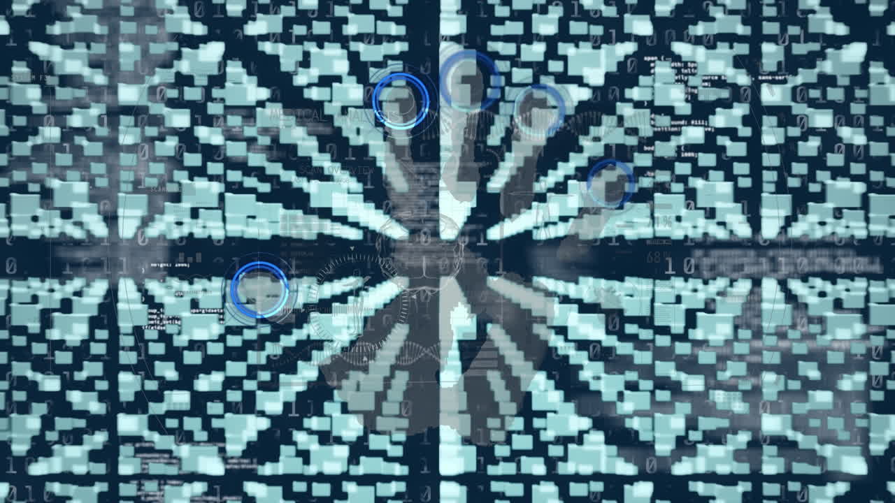 Animation of folders moving over security padlock and data processing
