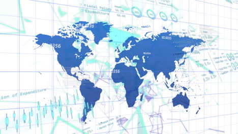 animación del procesamiento de datos financieros sobre el mapa del mundo