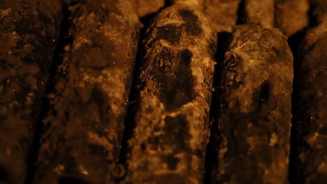 old wine bottles in a dimly lit cellar