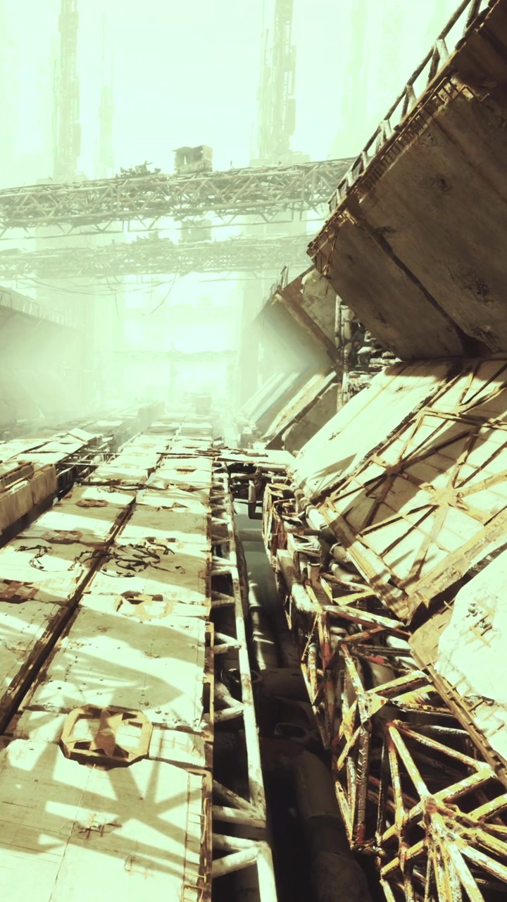 Old factory site with rusted structures and storage containers in daylight