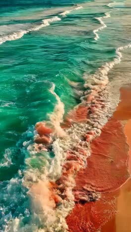 ocean waves breaking on white sand beach at sunset