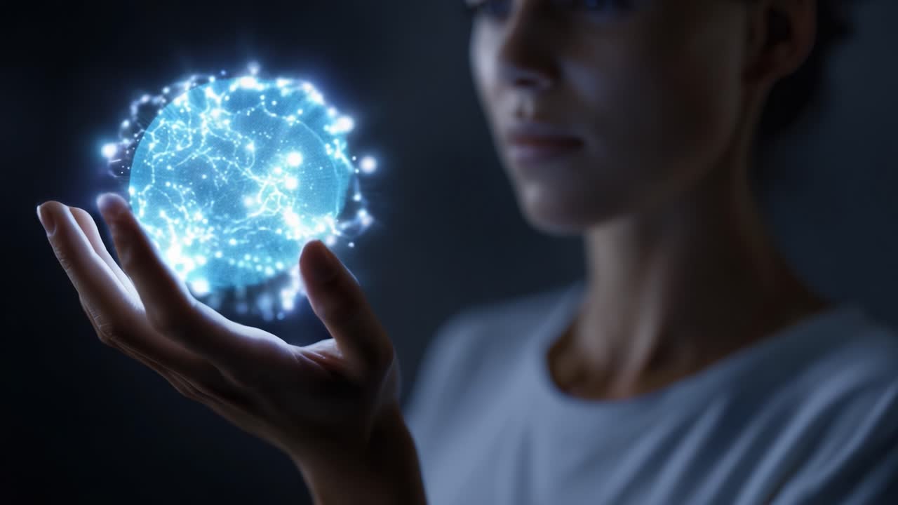 Exploring the Boundaries of Innovation, a Person Holds an Illuminated Sphere Representing Technology and Connection in a Darkened Setting, Symbolizing Potential and Progress