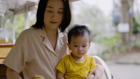 mother and child in a train