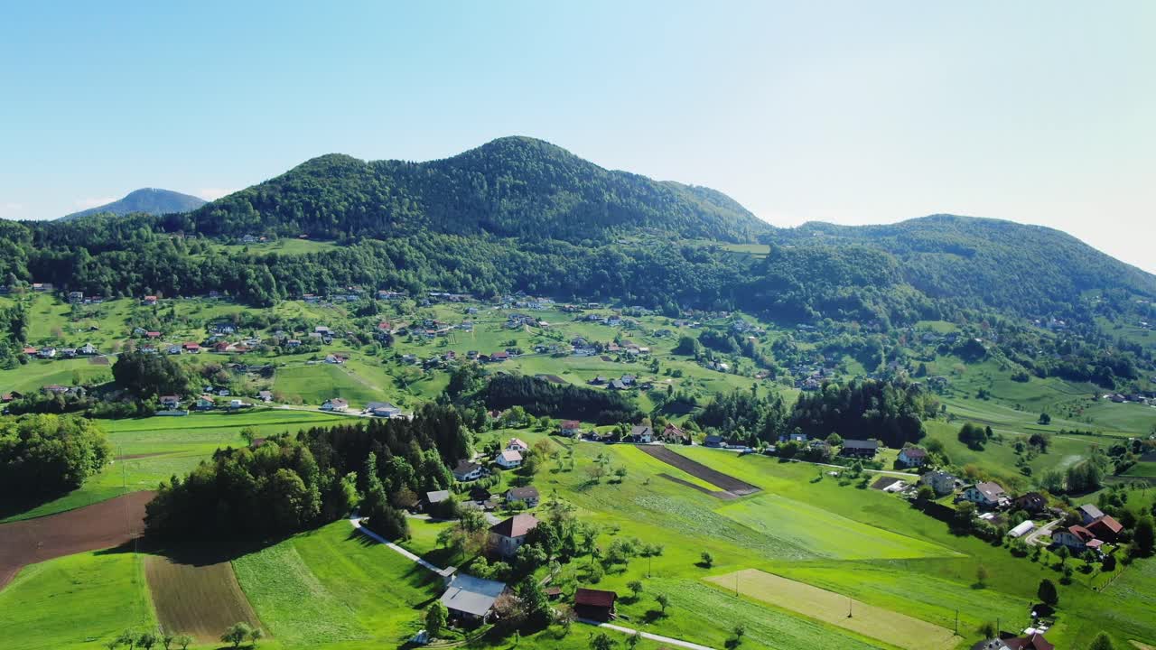 Stunning green highlands of Slovenia. Mountain landscape. Dolly in shot