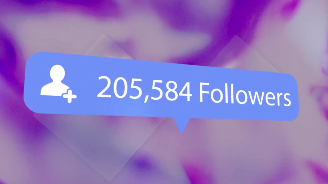 Animation of social media notifications on colourful background