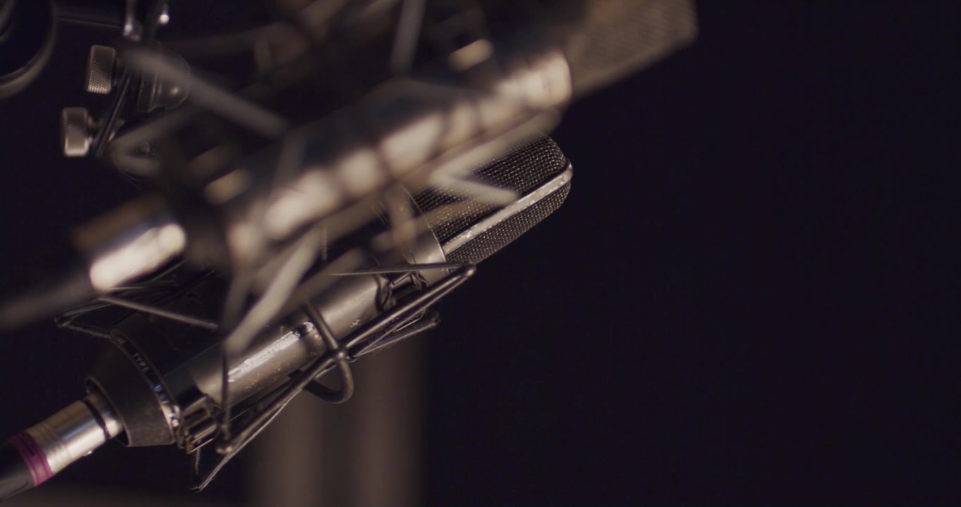 Close up of a microphone in a recording studio