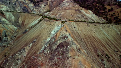 Cinematic-aerial-shot-of-the-Amiandos-Asbestos-Mine-in-Cyprus,-Europe,-Drone