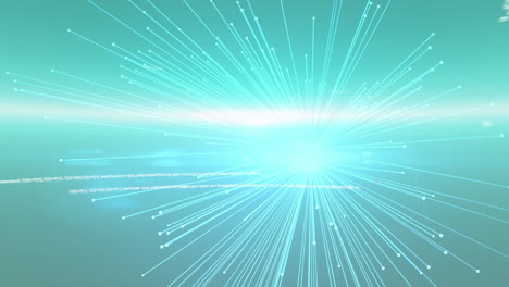 digital animation of data processing and light trails on green background