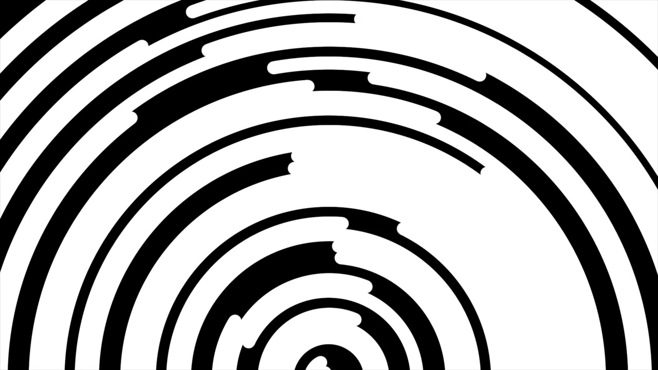 Abstrakt animation af ekspanderende koncentriske cirkler på sort-hvid baggrund