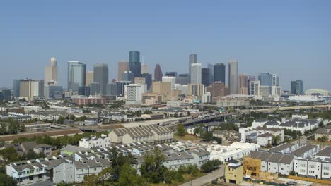 aerial view of clear blue sky over downtown houston, texas