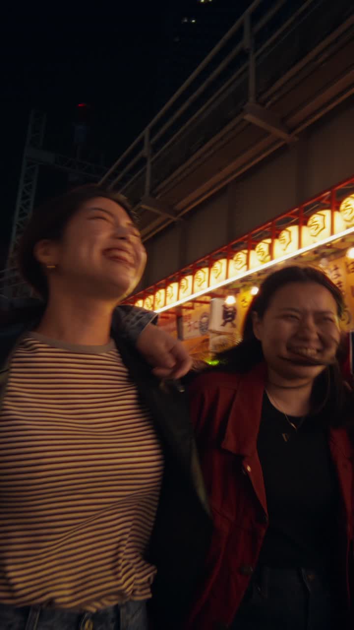 Friends Enjoying a Night Out in a City