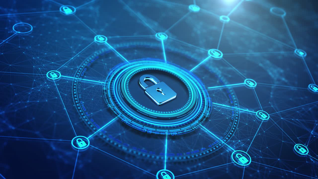 Human hand click on secure data protection cyber security encryption concept digital network of