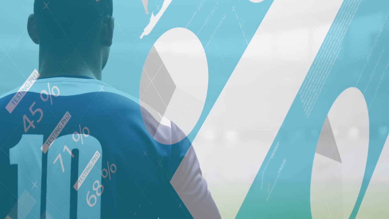 디지털 애니메이션은 피치에서 아프리카계 미국 럭비 선수에 대한 데이터와 통계를 보여줍니다.