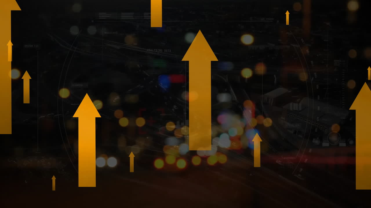 도시 풍경 위의 화살표의 애니메이션