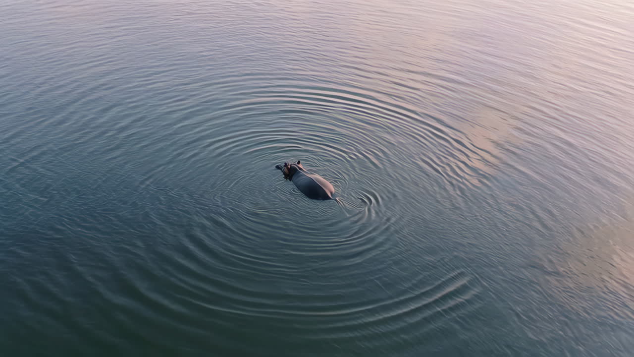 Hippo Swimming in Calm Water