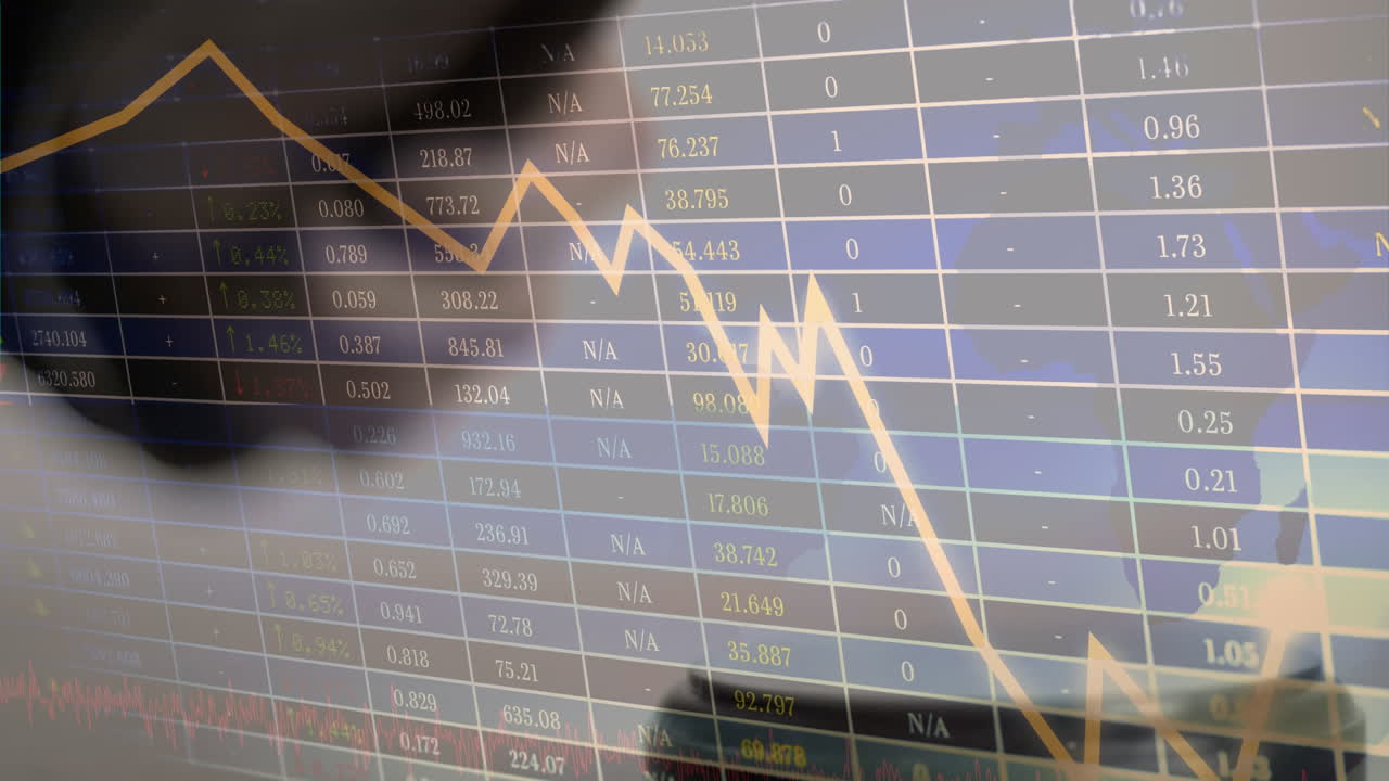 animación digital conceptual de un gráfico empresarial frente a las cifras financieras en la pantalla 4k