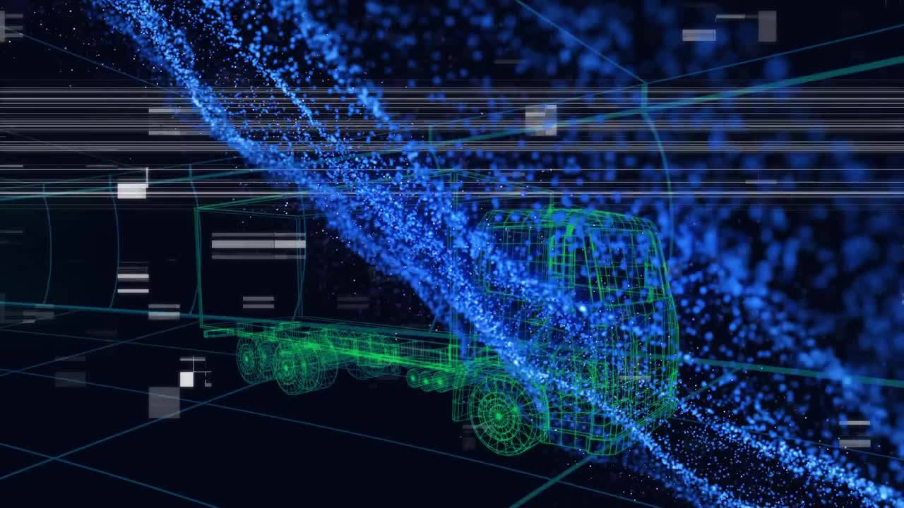 Animation of moving screen with particles and binary system data processing
