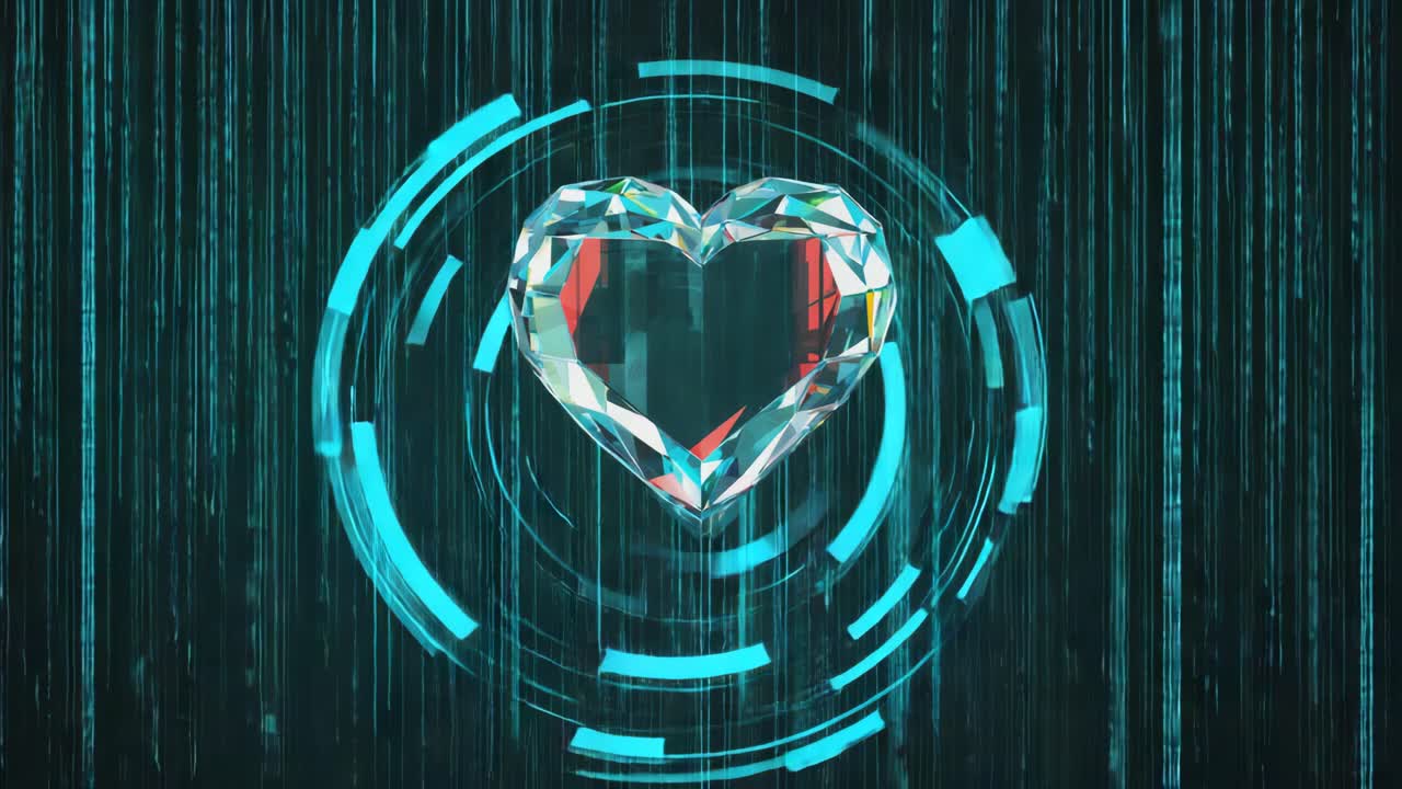 Futuristic Diamond Heart in Digital Matrix