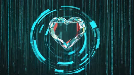 futuristic diamond heart in digital matrix