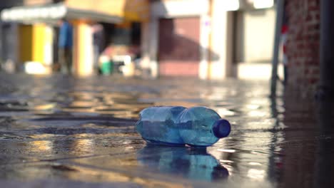 plastic bottle in the flooded city