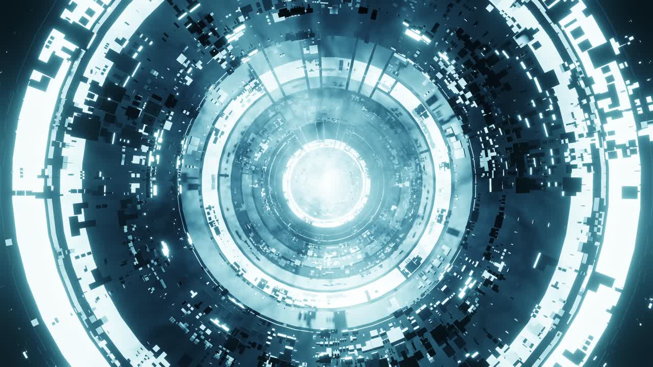 Enorme costrutto futuristico intergalattico a forma di stargate nelle profondità dello spazio esterno - animazione in loop senza interruzioni