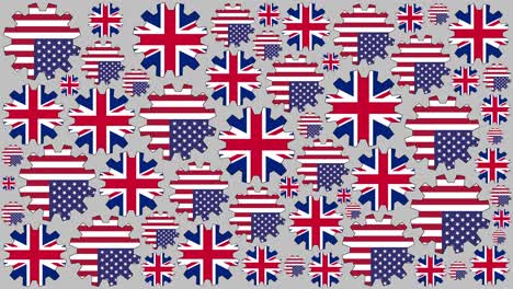 american and british flag gears spinning background