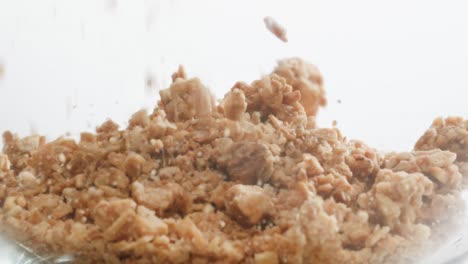 granola with dried fruit being added