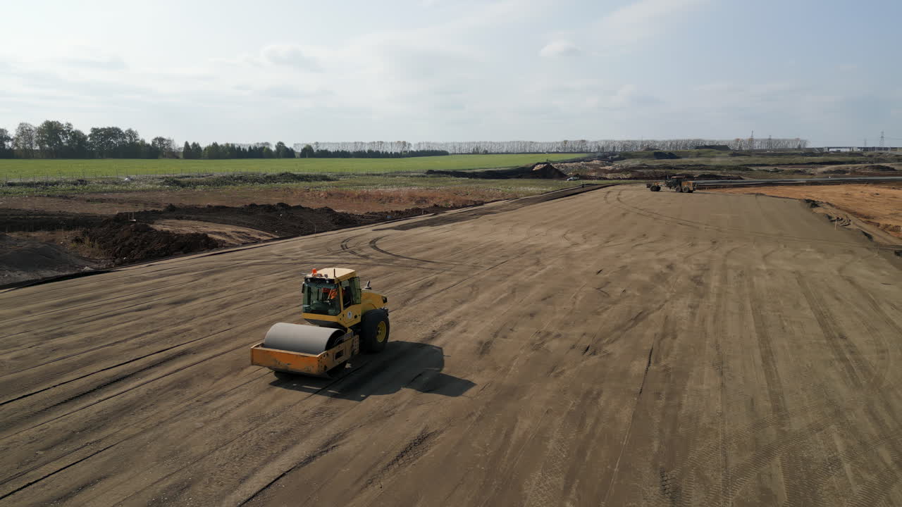Road Construction Site with Roller