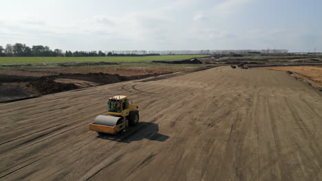 road construction site with roller