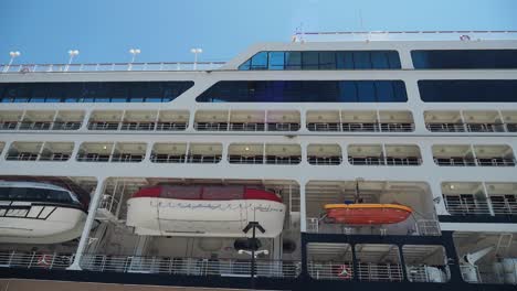 close-up view of a cruise ship's side