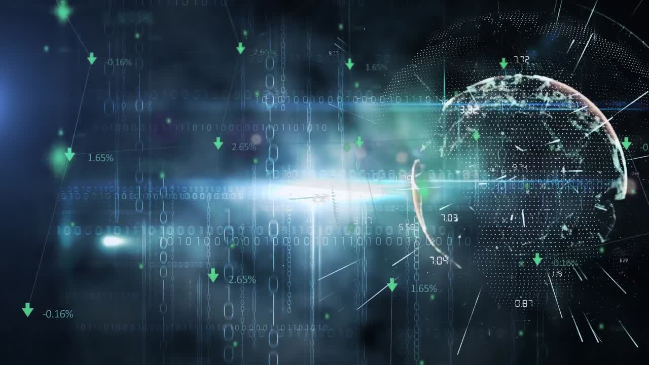 Animation of data processing with digital globe in background