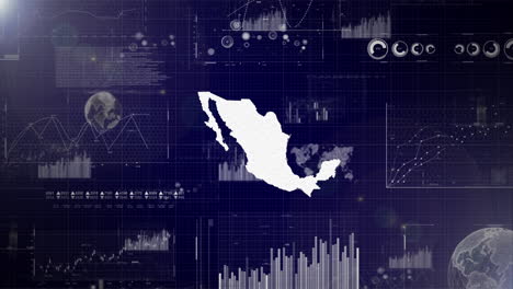 Antecedentes-Corporativos-Del-País-De-México-Con-Elementos-Abstractos-De-Gráficos-De-Análisis-De-Datos-Que-Muestran-Videos-Tecnológicos-De-Análisis-De-Datos-Con-Globo-Terráqueo,-Crecimiento,-Gráficos,-Datos-Estadísticos-Del-País-De-México