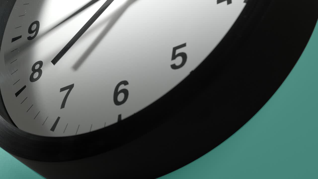 Clock Face on Cyan Blue Aquamarine Celadon Sea-Green Wall in Time Lapse