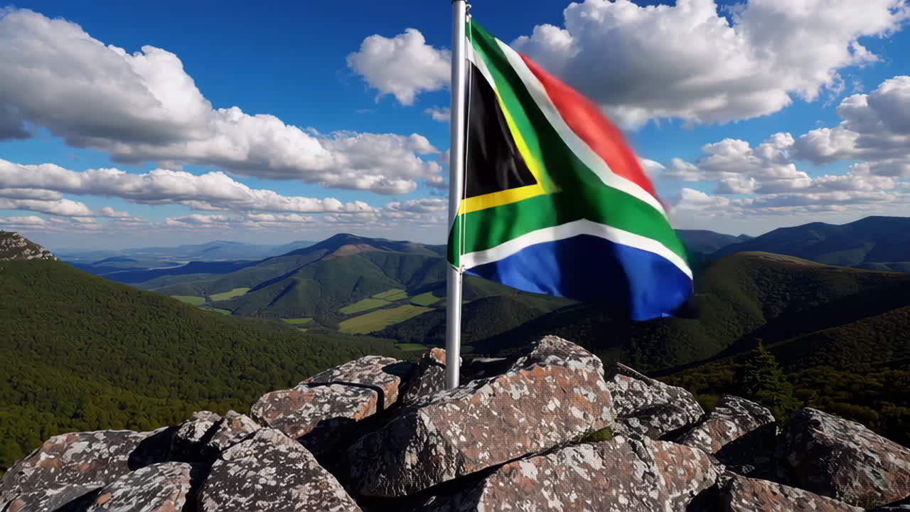South African Flag on Mountain Summit