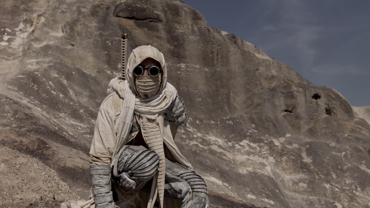 Post-Apocalyptic Warrior in Desert Landscape