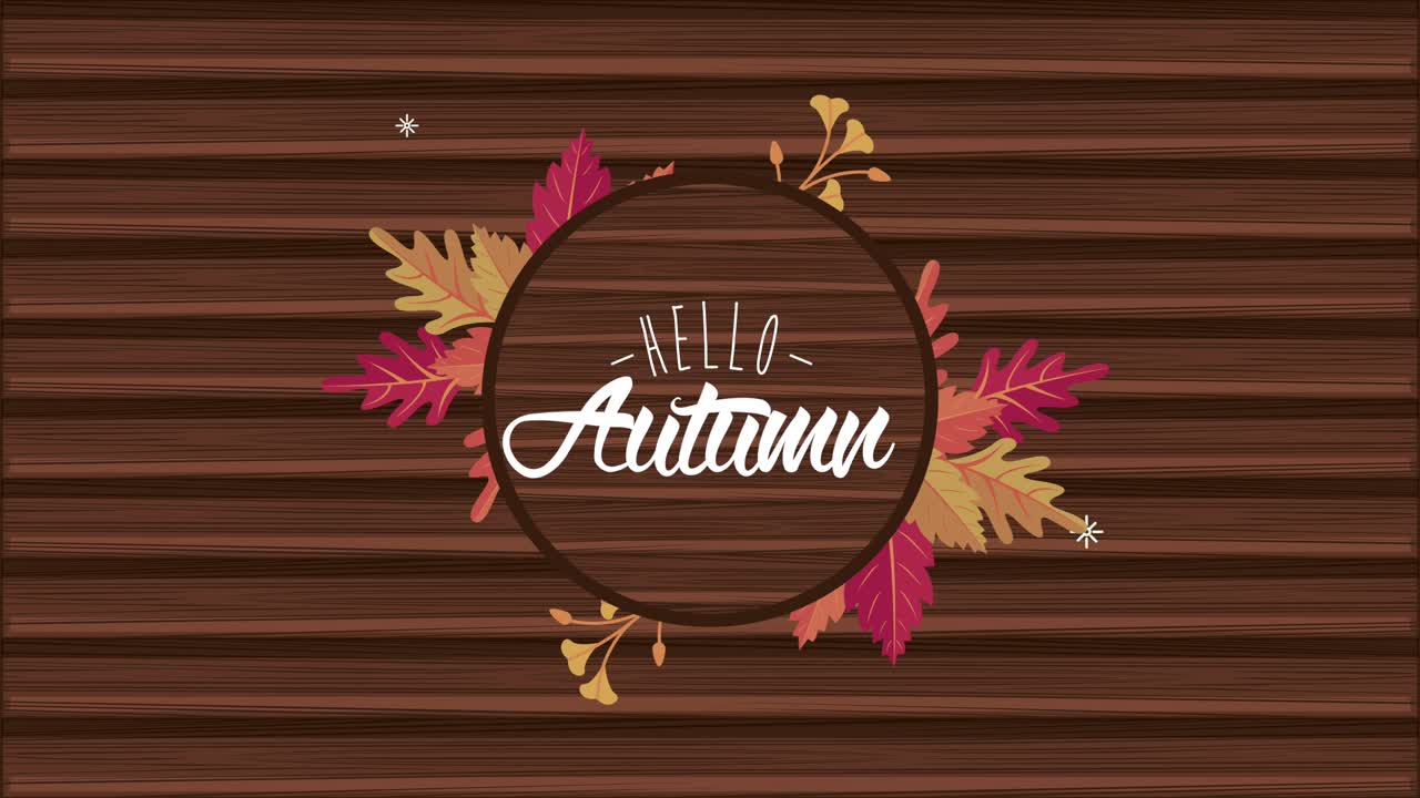 lettere hello autunno con cornice circolare in legno